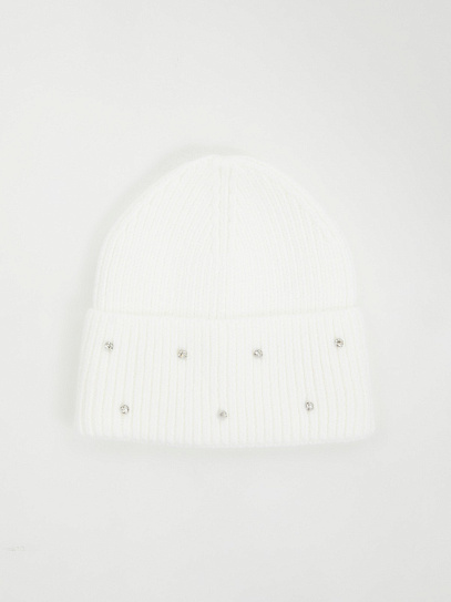 Вязаная шапка-бини со стразами