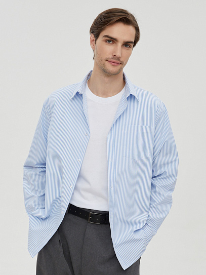 Офисная прямая рубашка в полоску с длинным рукавом