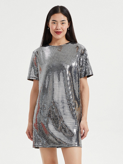 Платье-футболка мини с пайетками