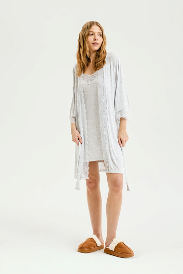 Домашний халат-пеньюар с поясом