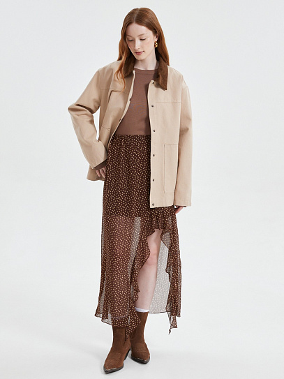 Юбка на резинке с разрезом и воланами