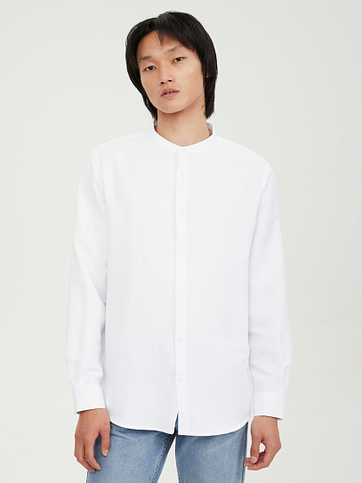 Офисная рубашка с воротником-стойкой и длинным рукавом