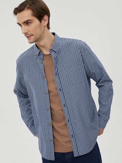 Офисная прямая рубашка в клетку с длинным рукавом