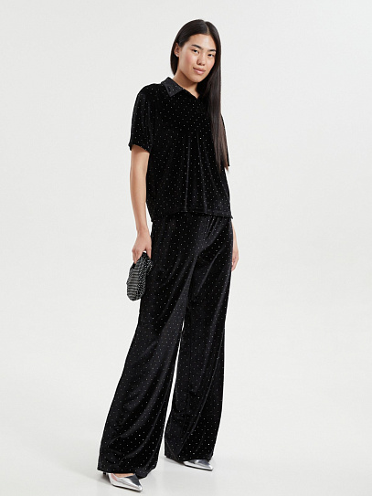 Бархатные брюки на резинке со стразами