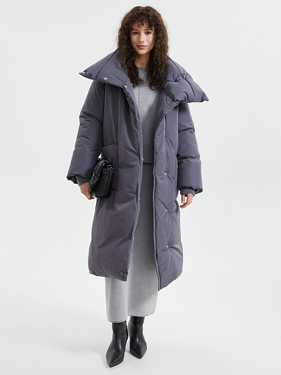 Тёплая куртка-пальто с воротником-стойкой