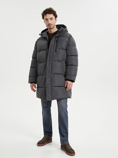 Тёплая куртка-пальто на молнии с капюшоном