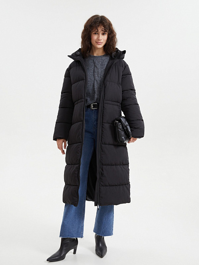 Тёплая куртка-пальто с капюшоном