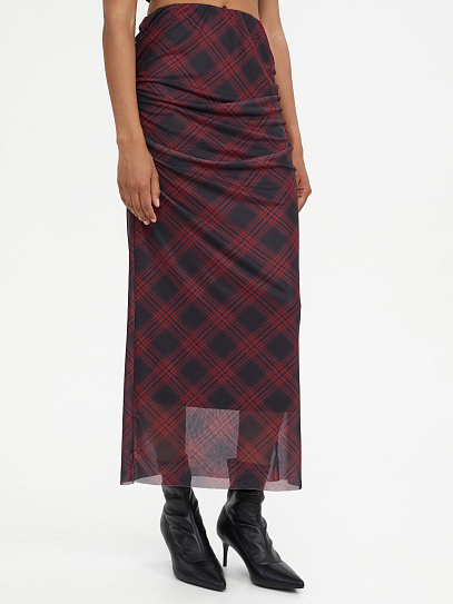 Юбка в клетку на резинке с драпировкой