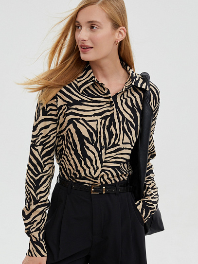 Рубашка из вискозы с принтом и длинным рукавом