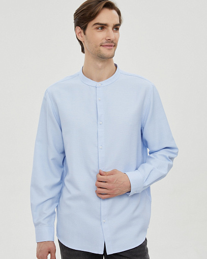 Офисная рубашка с воротником-стойкой и длинным рукавом