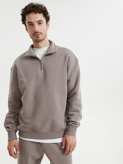 Утеплённый прямой свитшот на молнии с начёсом